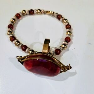 Elegant Gold and Red Beaded Bracelet and Ring